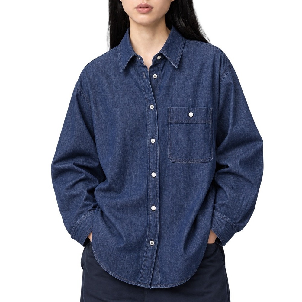 Lemaire Uniqlo U Relax Fit Denim Button Up Shirt Women XS 100% Cotton Navy Blue